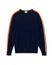 Pull regular à bande multicolore en cachemire - Navy