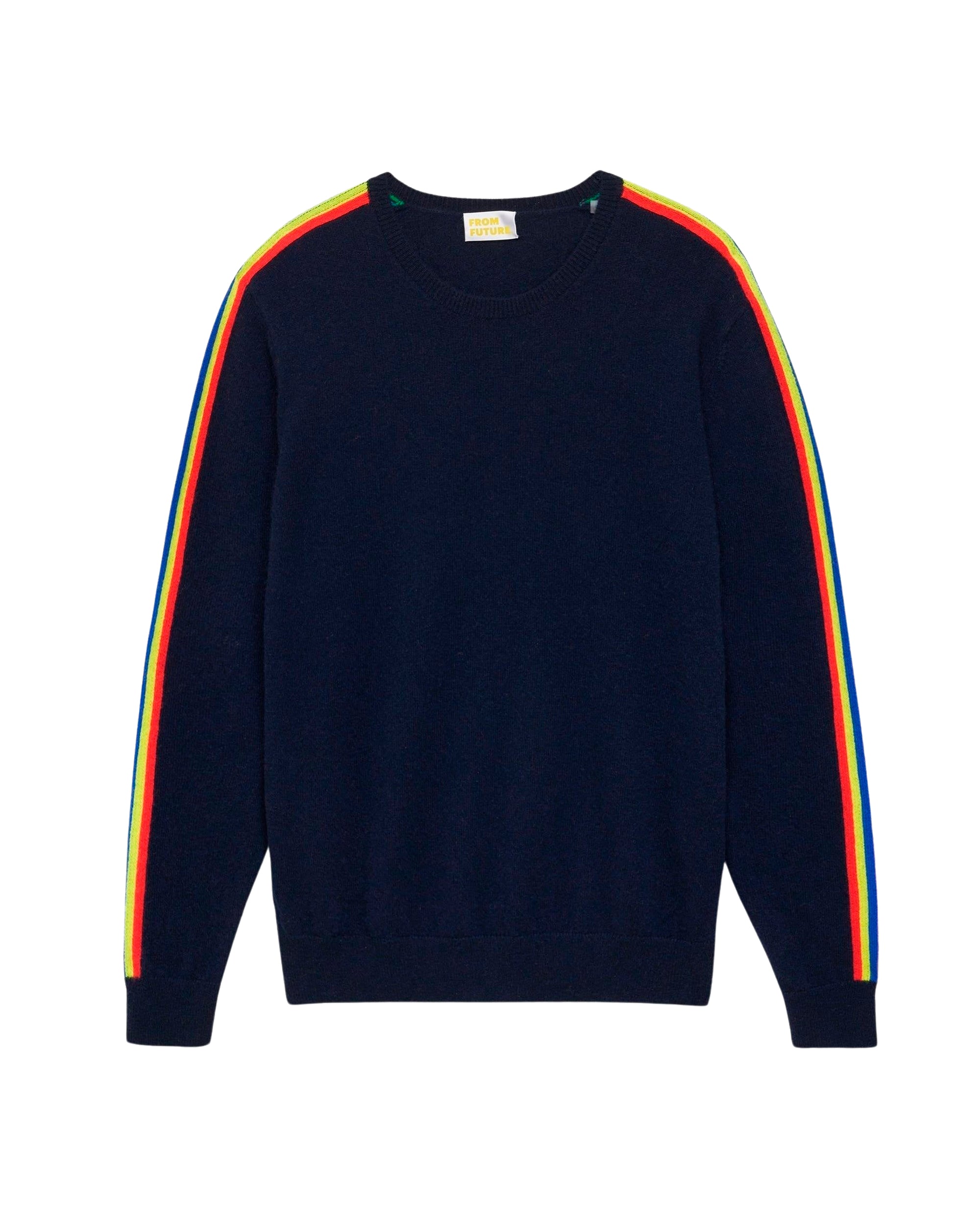 Pull regular à bande multicolore en cachemire - Navy