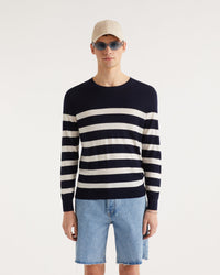 Pull à rayures en laine mérinos - Washed Green