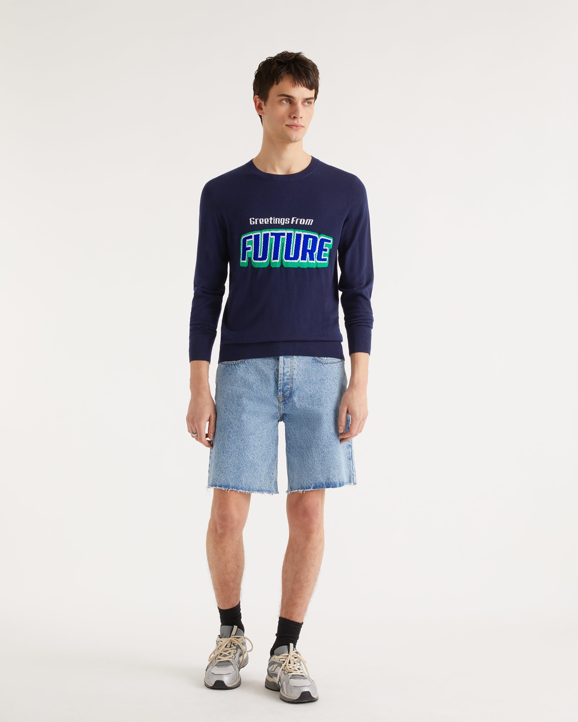 Pull Greetings from future en laine mérinos - Navy