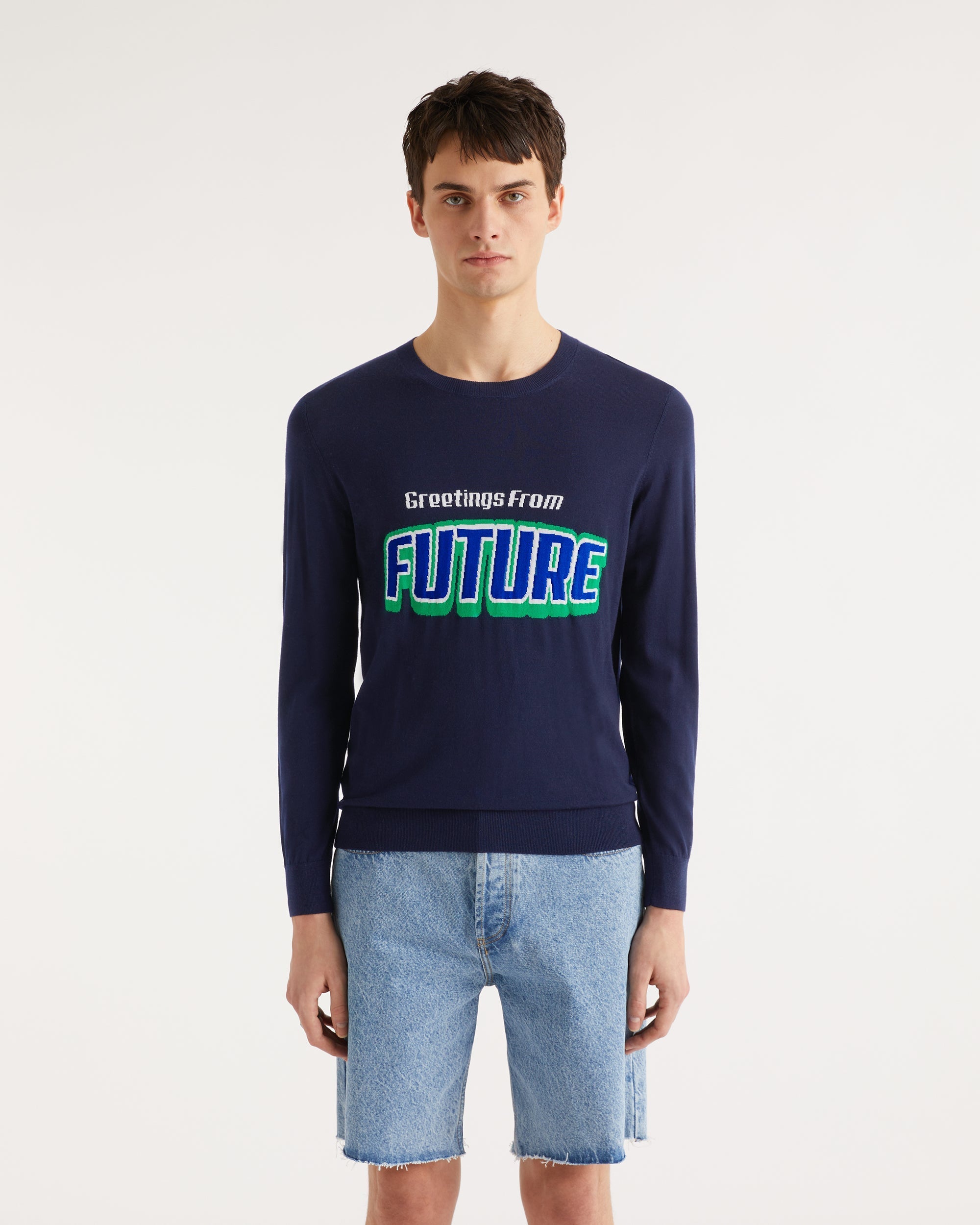 Pull Greetings from future en laine mérinos - Navy