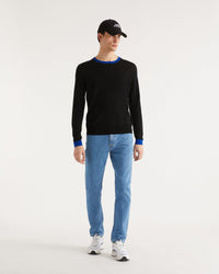 Pull à col contrasté en laine mérinos - Black