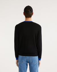 Pull à col contrasté en laine mérinos - Black