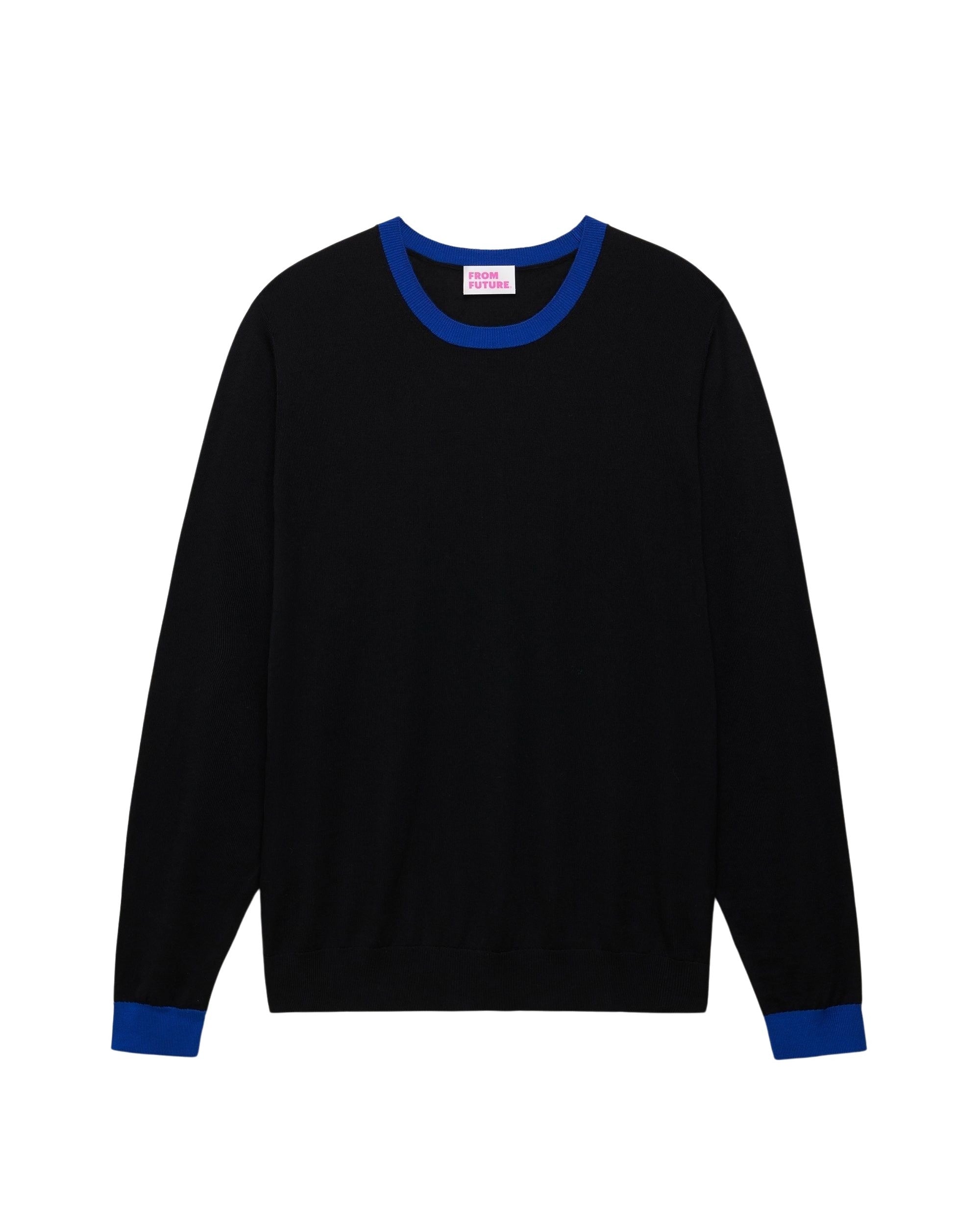Pull à col contrasté en laine mérinos - Black