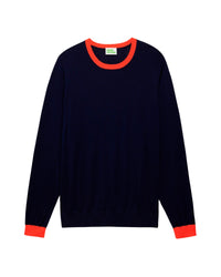 Pull à col contrasté en laine mérinos - Navy