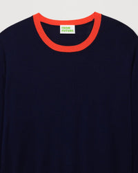 Pull à col contrasté en laine mérinos - Navy