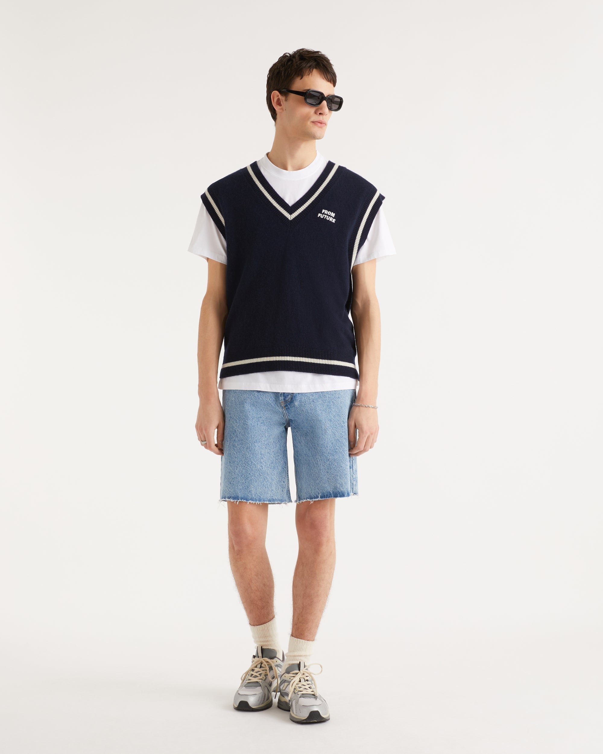 Pull sans manches à col V en cachemire - Navy