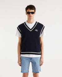 Pull sans manches à col V en cachemire - Navy