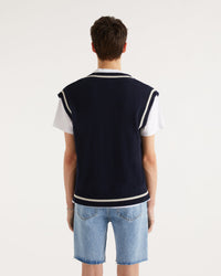 Pull sans manches à col V en cachemire - Navy