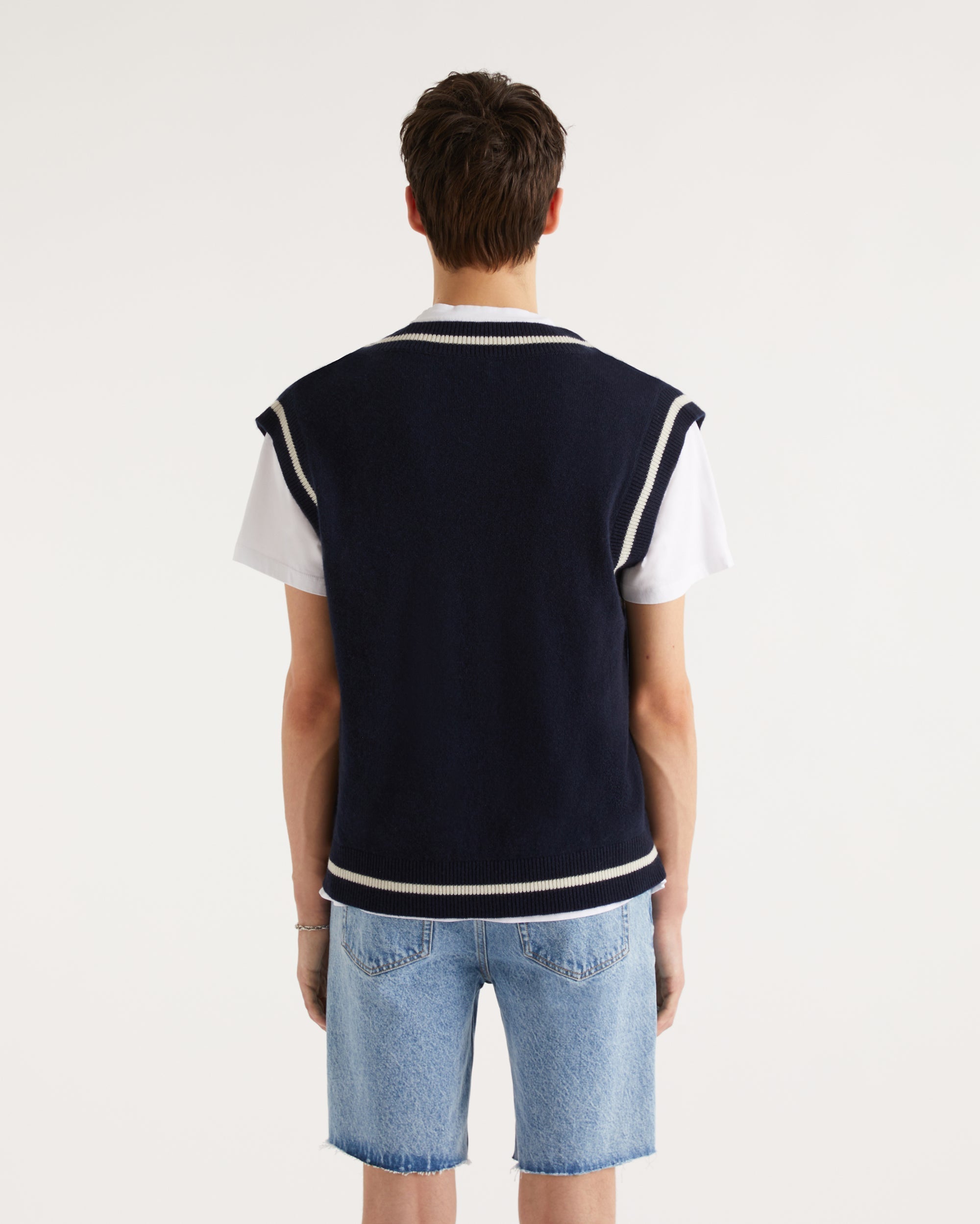 Pull sans manches à col V en cachemire - Navy