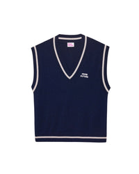 Pull sans manches à col V en cachemire - Navy