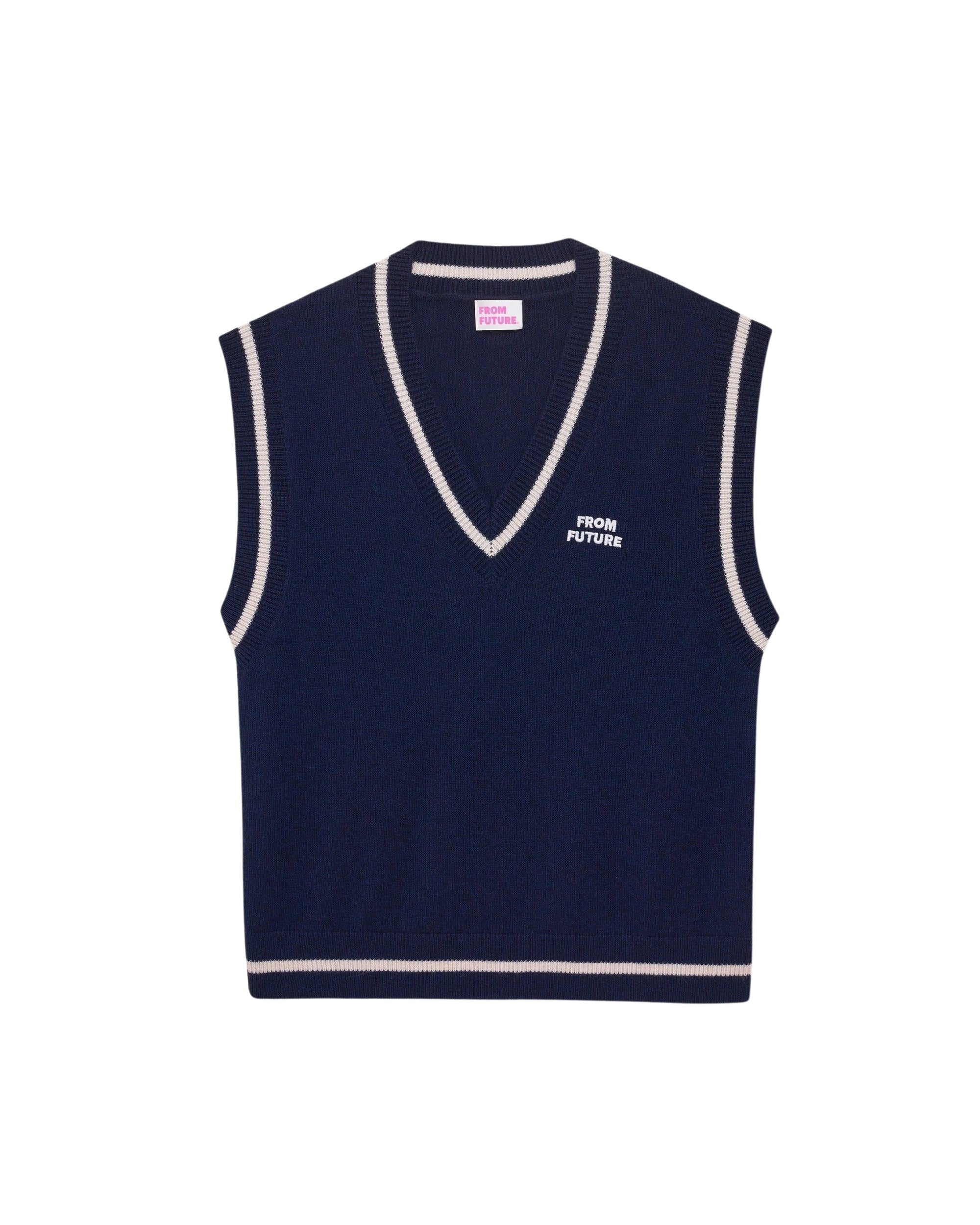 Pull sans manches à col V en cachemire - Navy