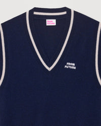 Pull sans manches à col V en cachemire - Navy