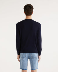 Pull classique à col V en laine mérinos - Navy