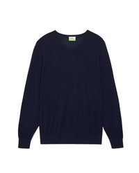 Pull classique à col V en laine mérinos - Navy