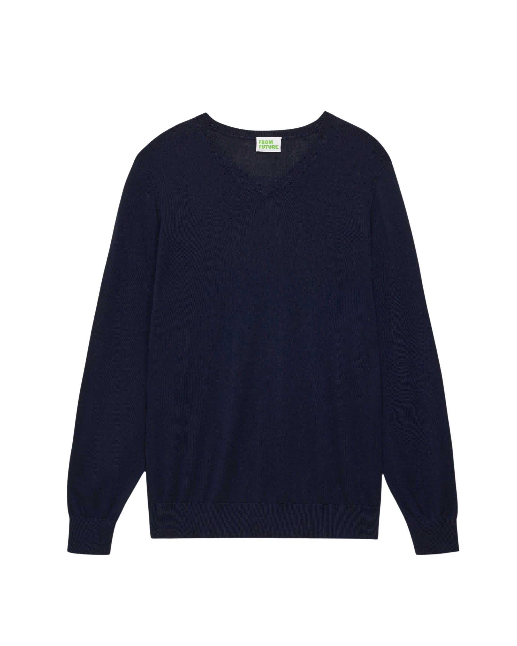 Pull classique à col V en laine mérinos - Navy
