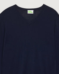 Pull classique à col V en laine mérinos - Navy