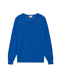 Pull classique à col V en laine mérinos - Crazy Blue