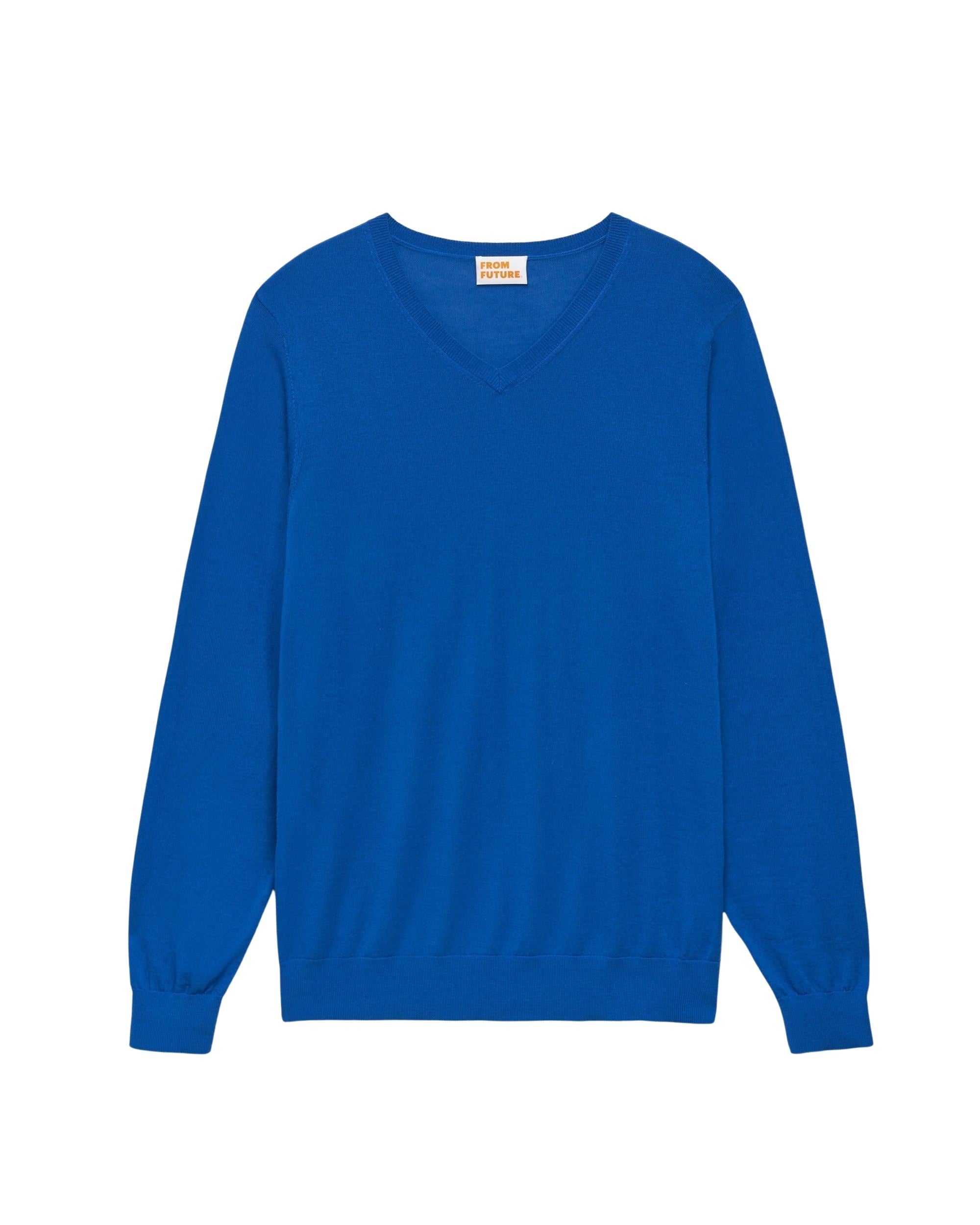 Pull classique à col V en laine mérinos - Crazy Blue