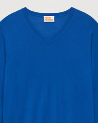 Pull classique à col V en laine mérinos - Crazy Blue
