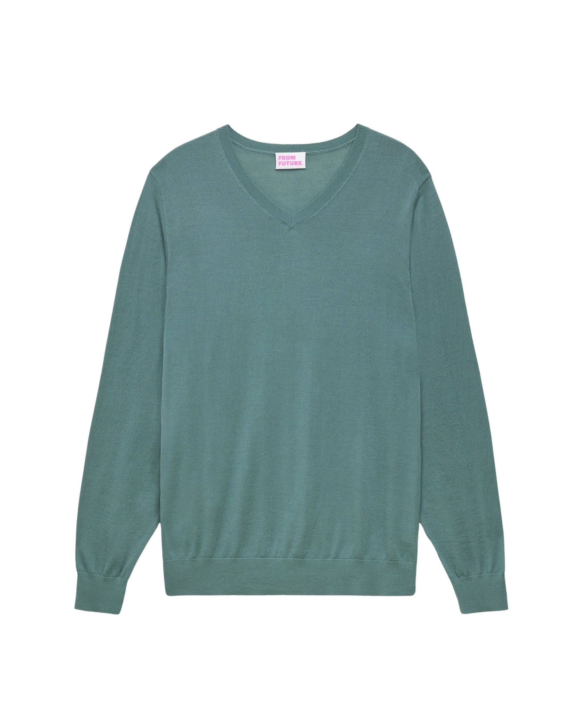 Pull classique à col V en laine mérinos - Washed Green