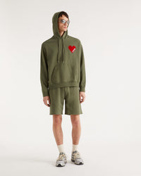 Hoodie à broderie cœur - Khaki
