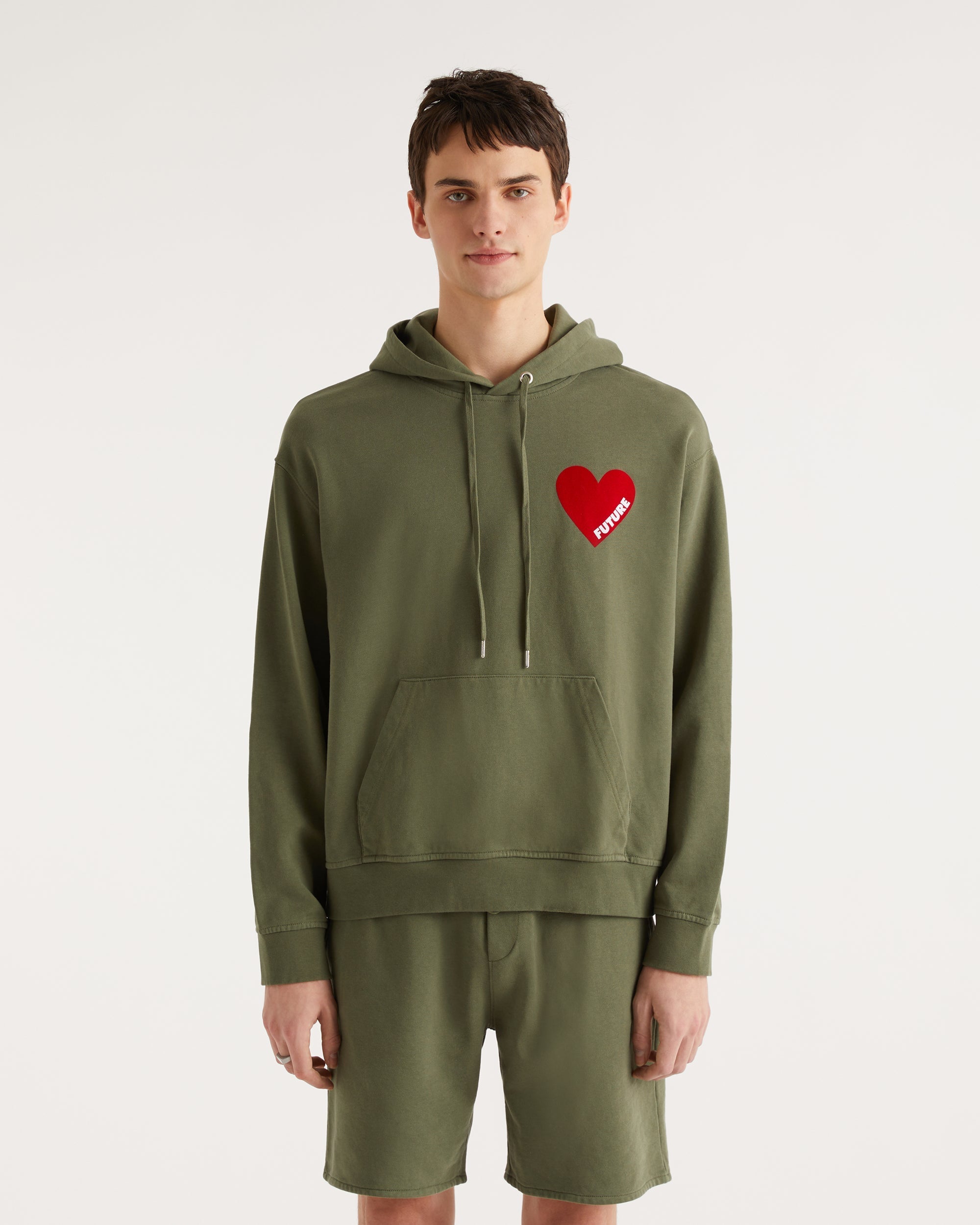 Hoodie à broderie cœur - Khaki