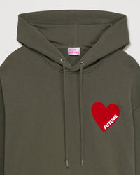 Hoodie à broderie cœur - Khaki