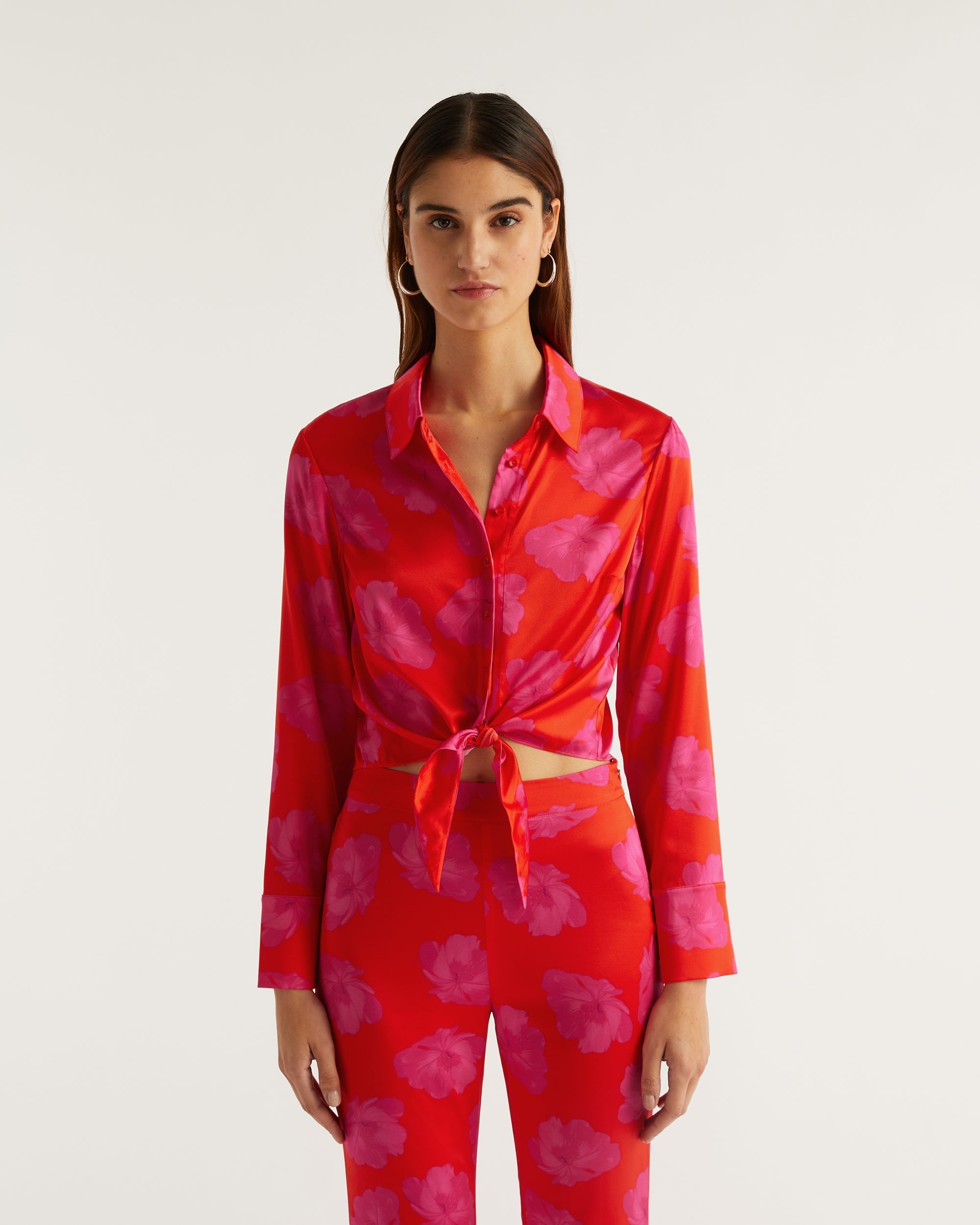Chemise à manches longues Emma en soie - Red Poppy