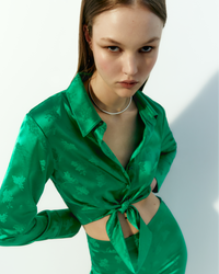 Pantalon flare Milla en soie - Green Jacquard