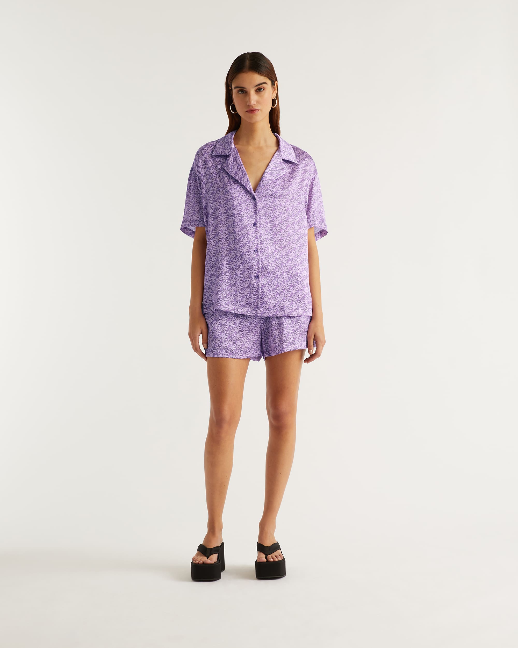 Chemise à manches courtes Lya en soie - Purple Signature