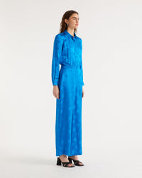 Combi-pantalon à motif fleuri en soie - Blue Jacquard