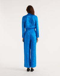 Combi-pantalon à motif fleuri en soie - Blue Jacquard