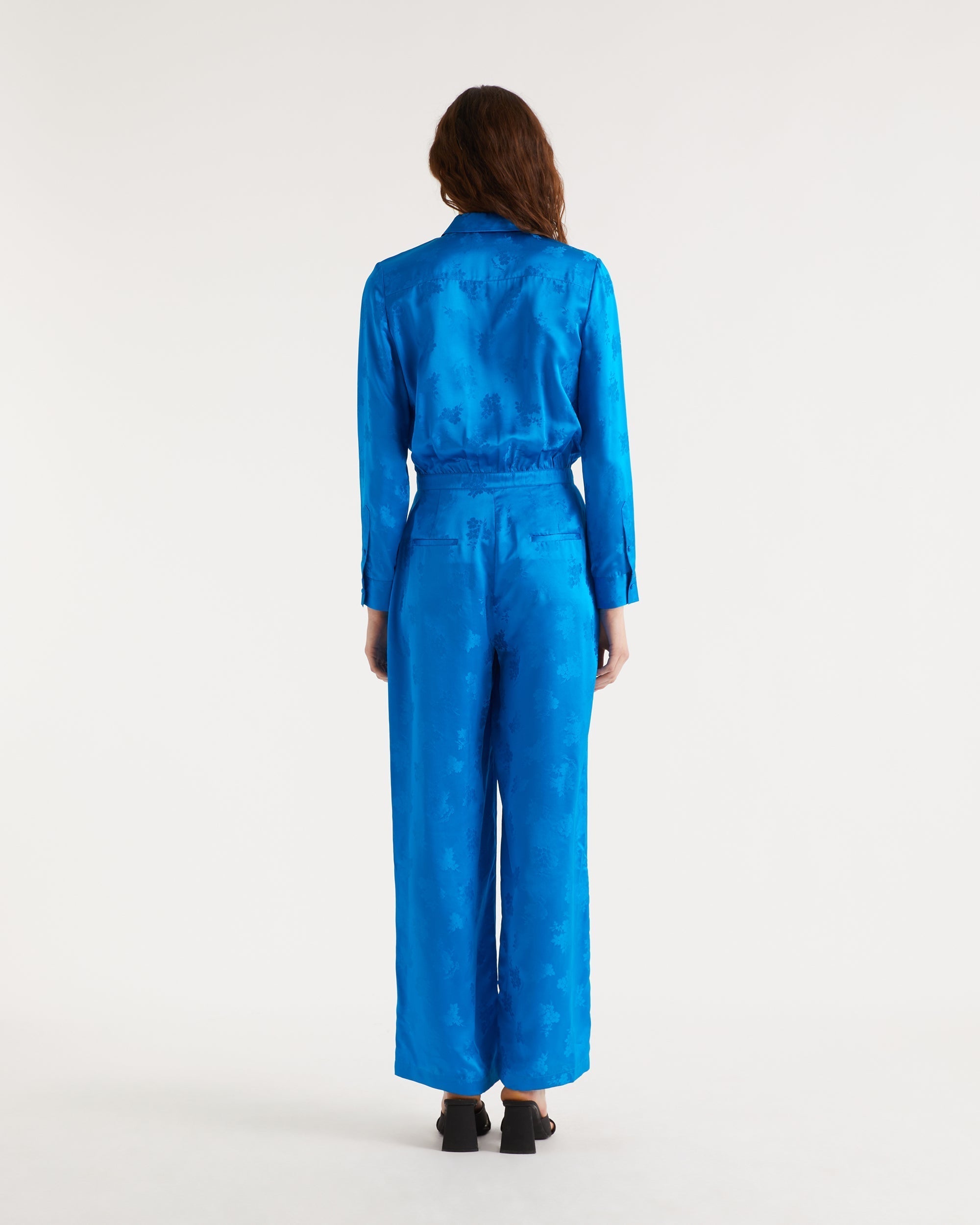Combi-pantalon à motif fleuri en soie - Blue Jacquard