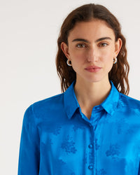 Combi-pantalon à motif fleuri en soie - Blue Jacquard