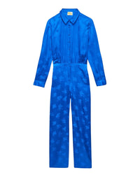 Combi-pantalon à motif fleuri en soie - Blue Jacquard