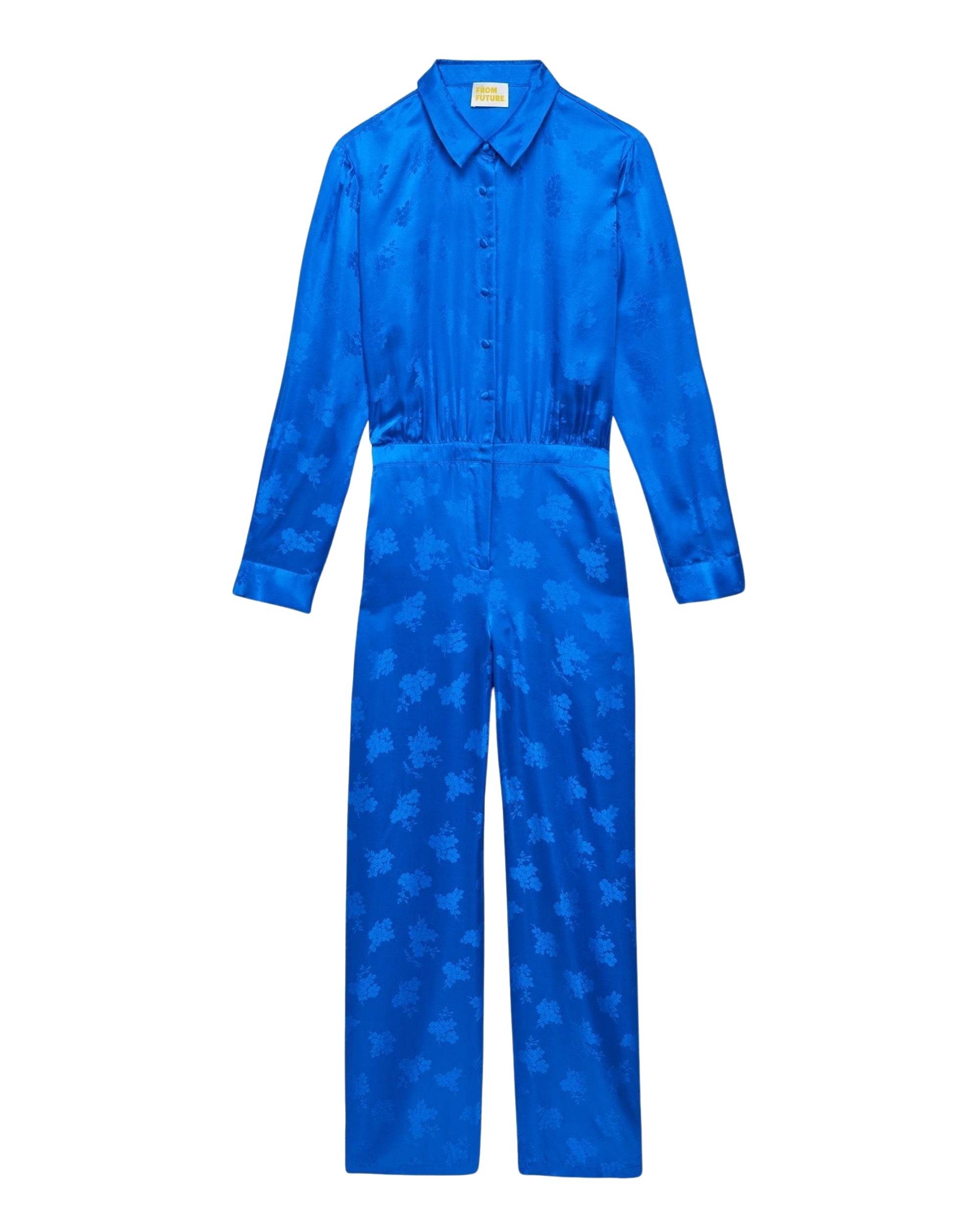 Combi-pantalon à motif fleuri en soie - Blue Jacquard