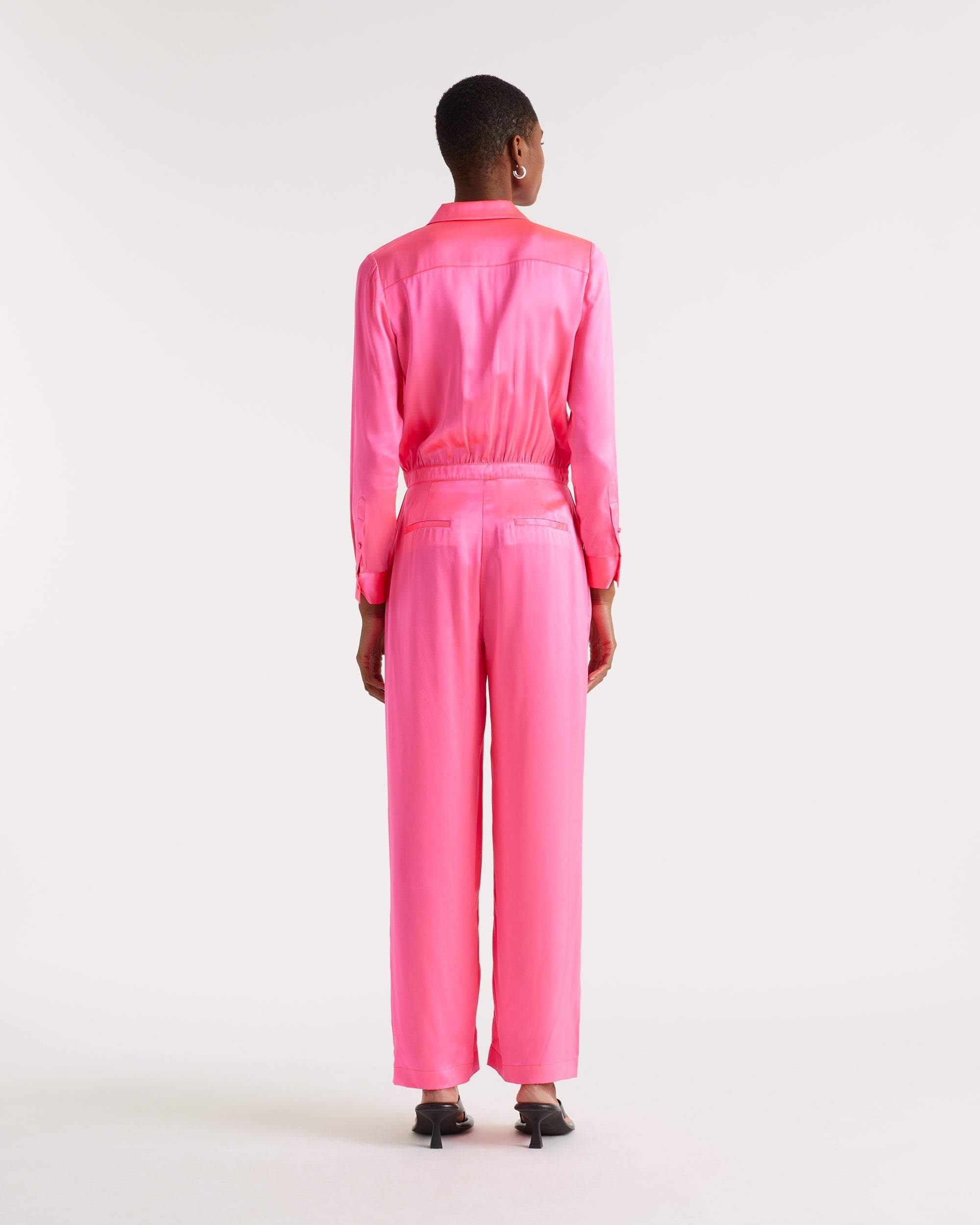 Combi-pantalon à motif fleuri en soie - Neon Pink
