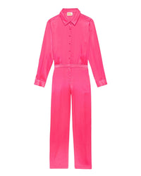 Combi-pantalon à motif fleuri en soie - Neon Pink