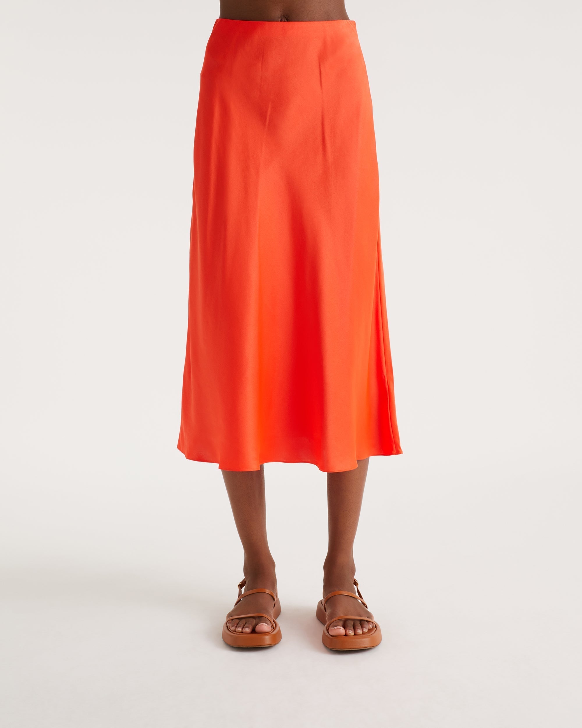 Jupe mi longue Carmen en soie - Neon Orange