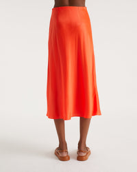 Jupe mi longue Carmen en soie - Neon Orange