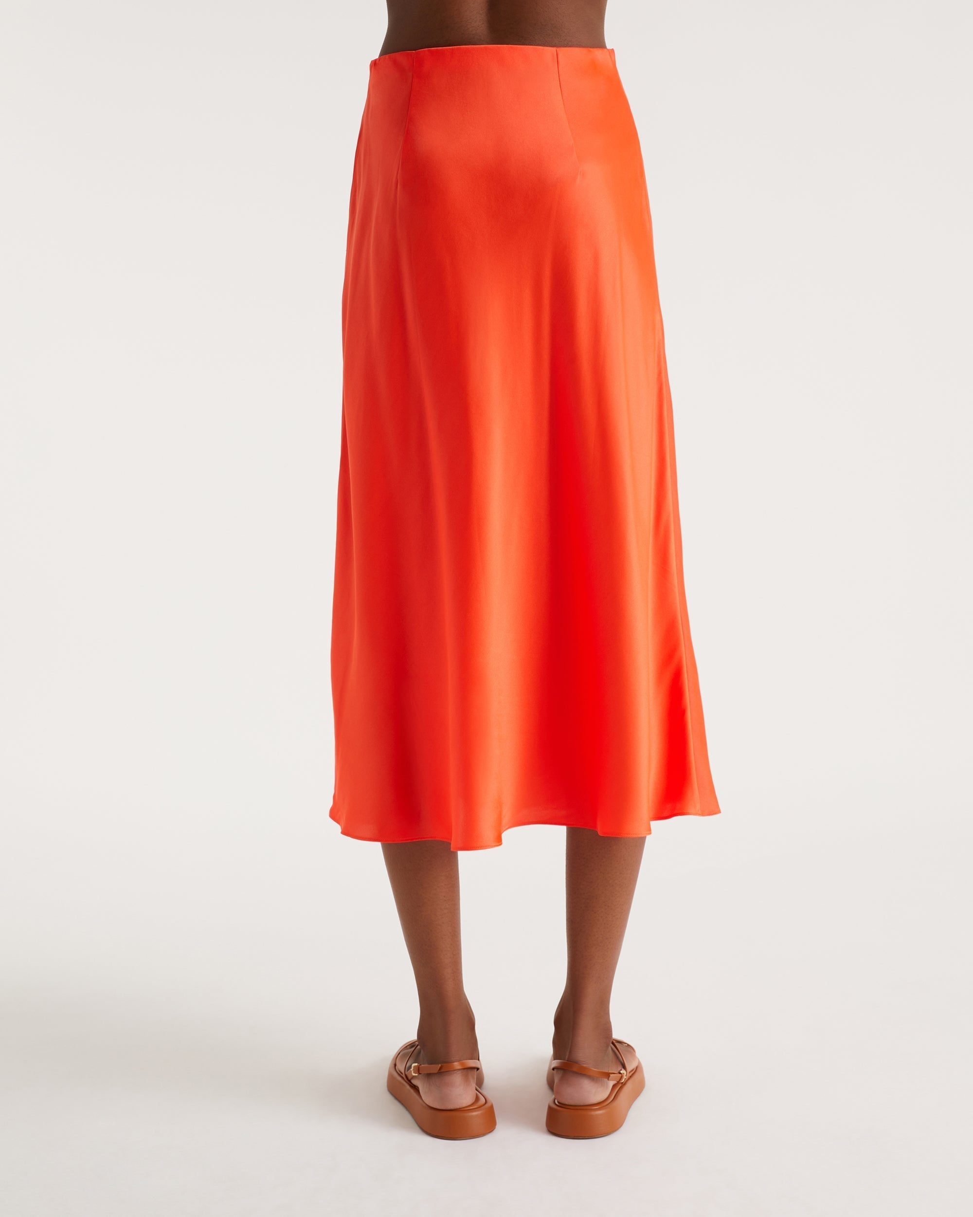 Jupe mi longue Carmen en soie - Neon Orange