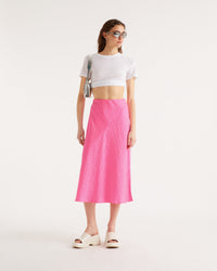 Jupe mi longue Carmen en soie - Pink Jacquard