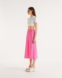 Jupe mi longue Carmen en soie - Pink Jacquard