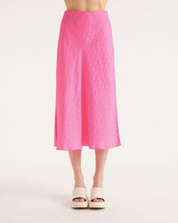Jupe mi longue Carmen en soie - Pink Jacquard