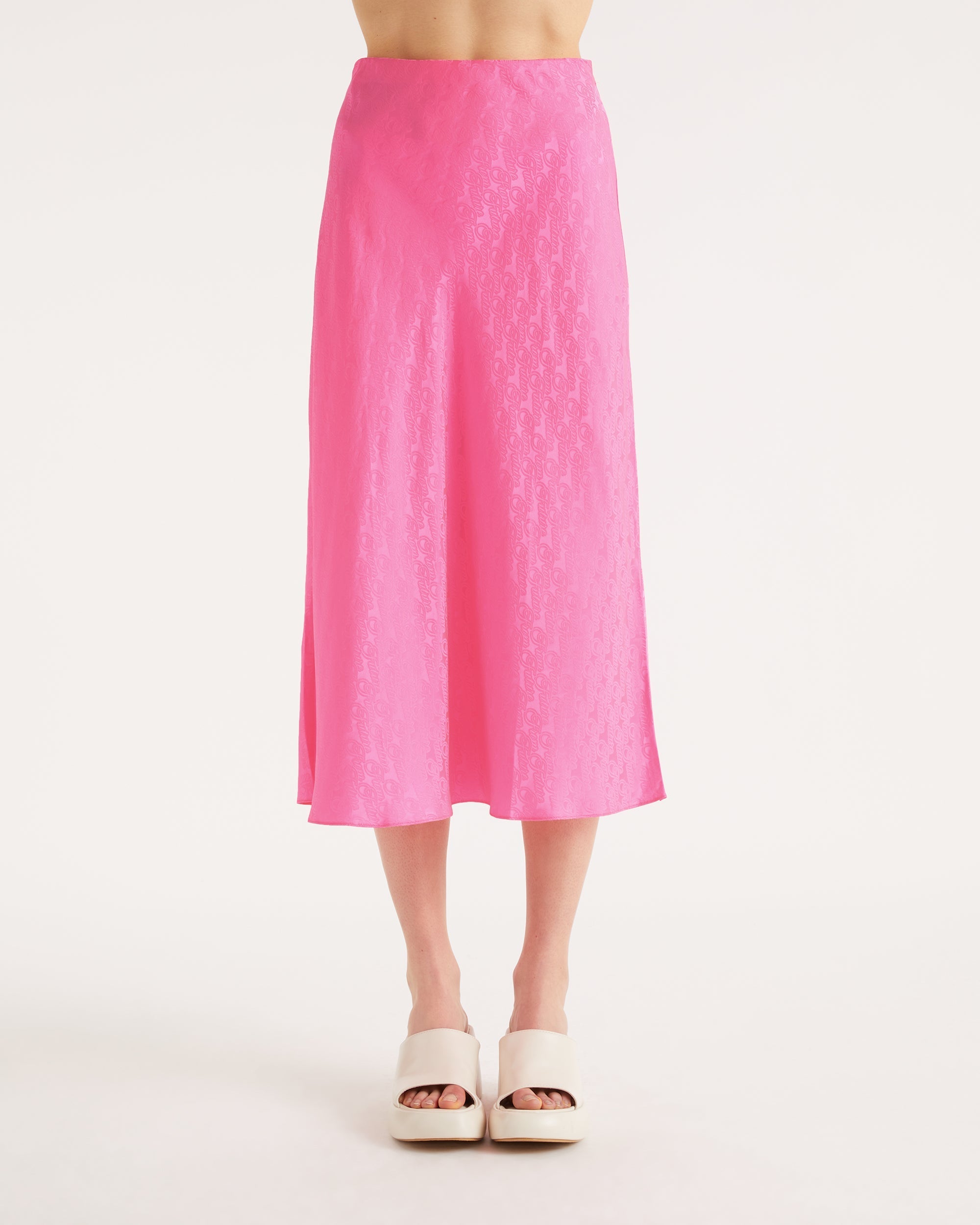 Jupe mi longue Carmen en soie - Pink Jacquard