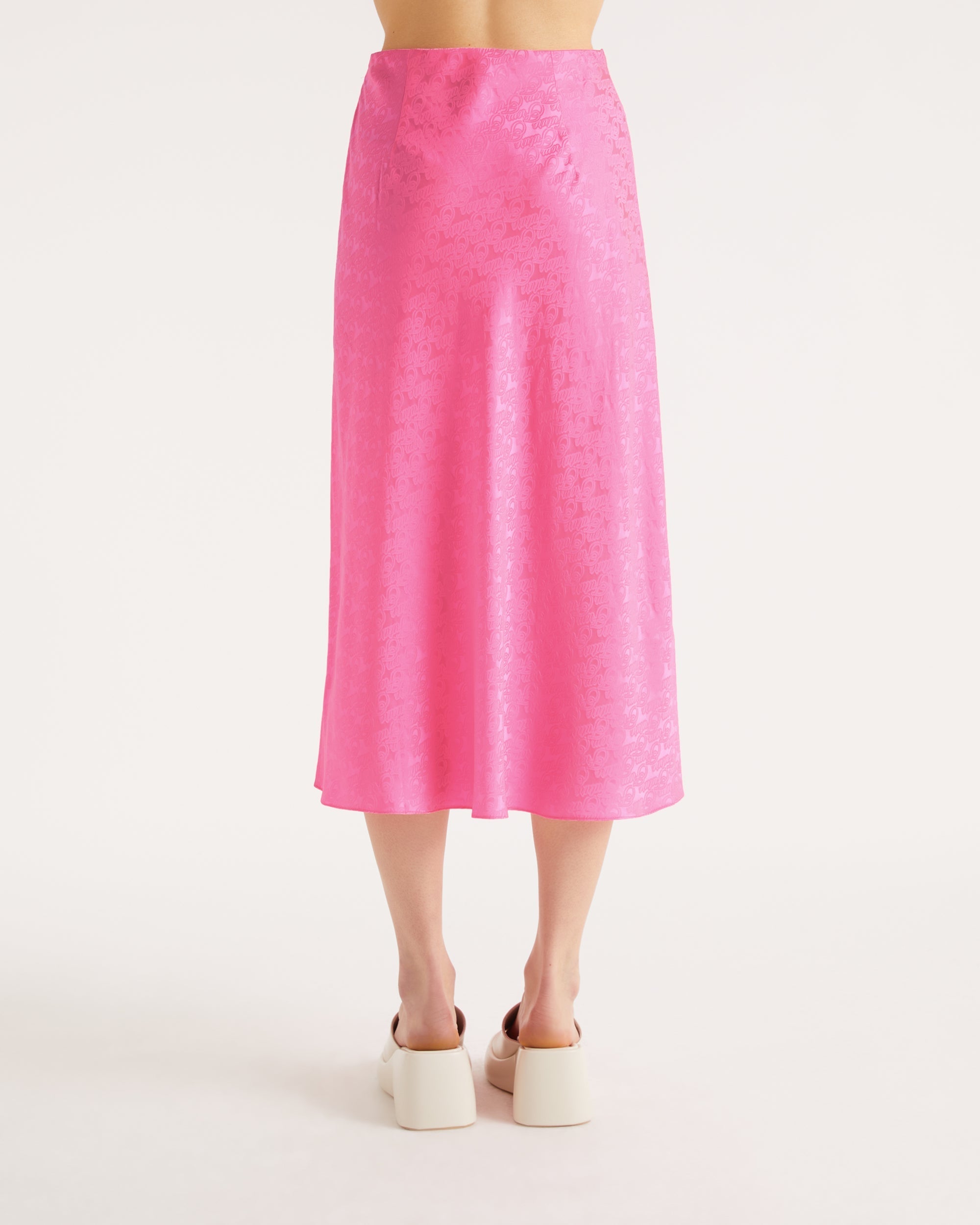 Jupe mi longue Carmen en soie - Pink Jacquard