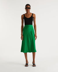 Jupe mi longue Carmen en soie - Green