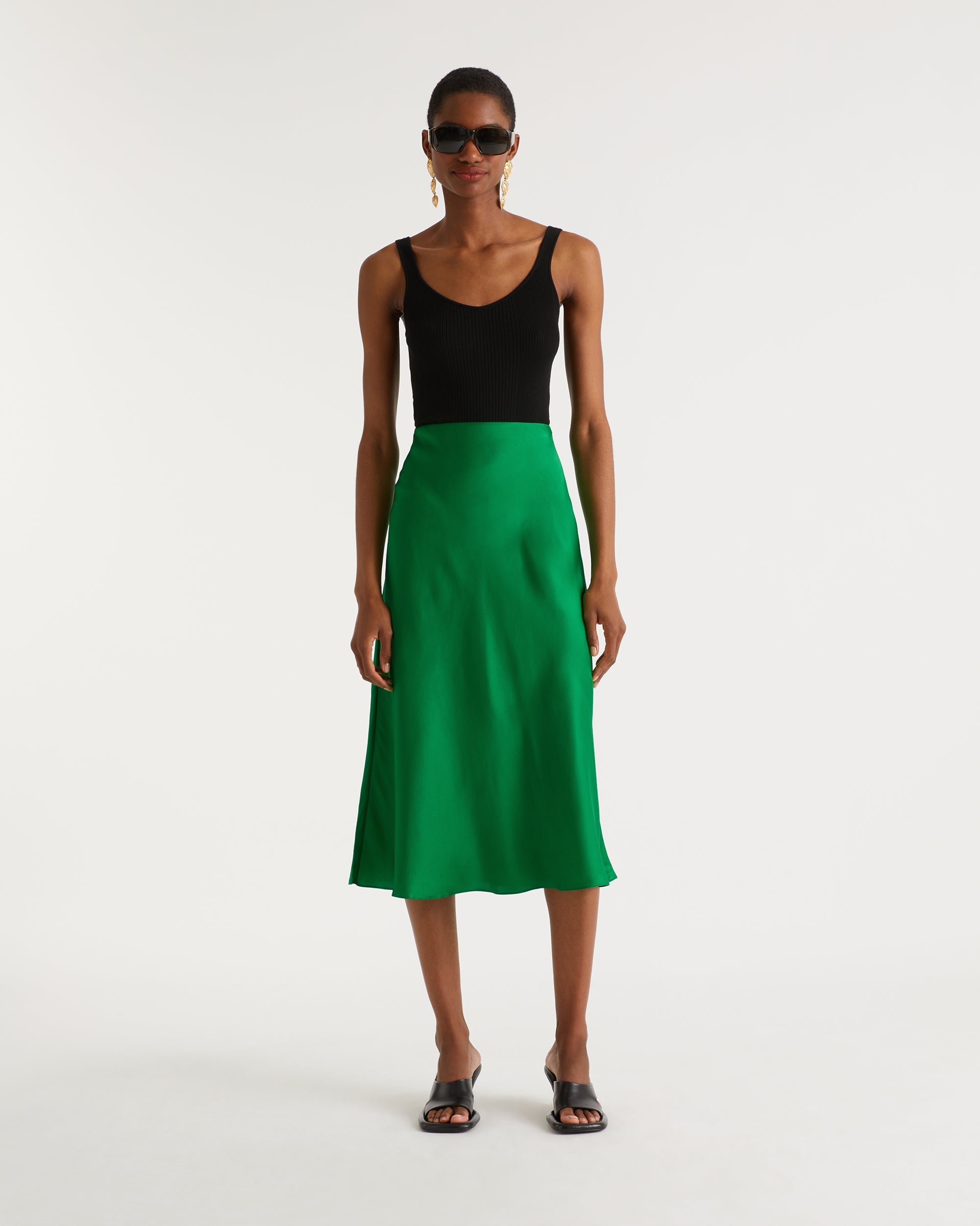 Jupe mi longue Carmen en soie - Green
