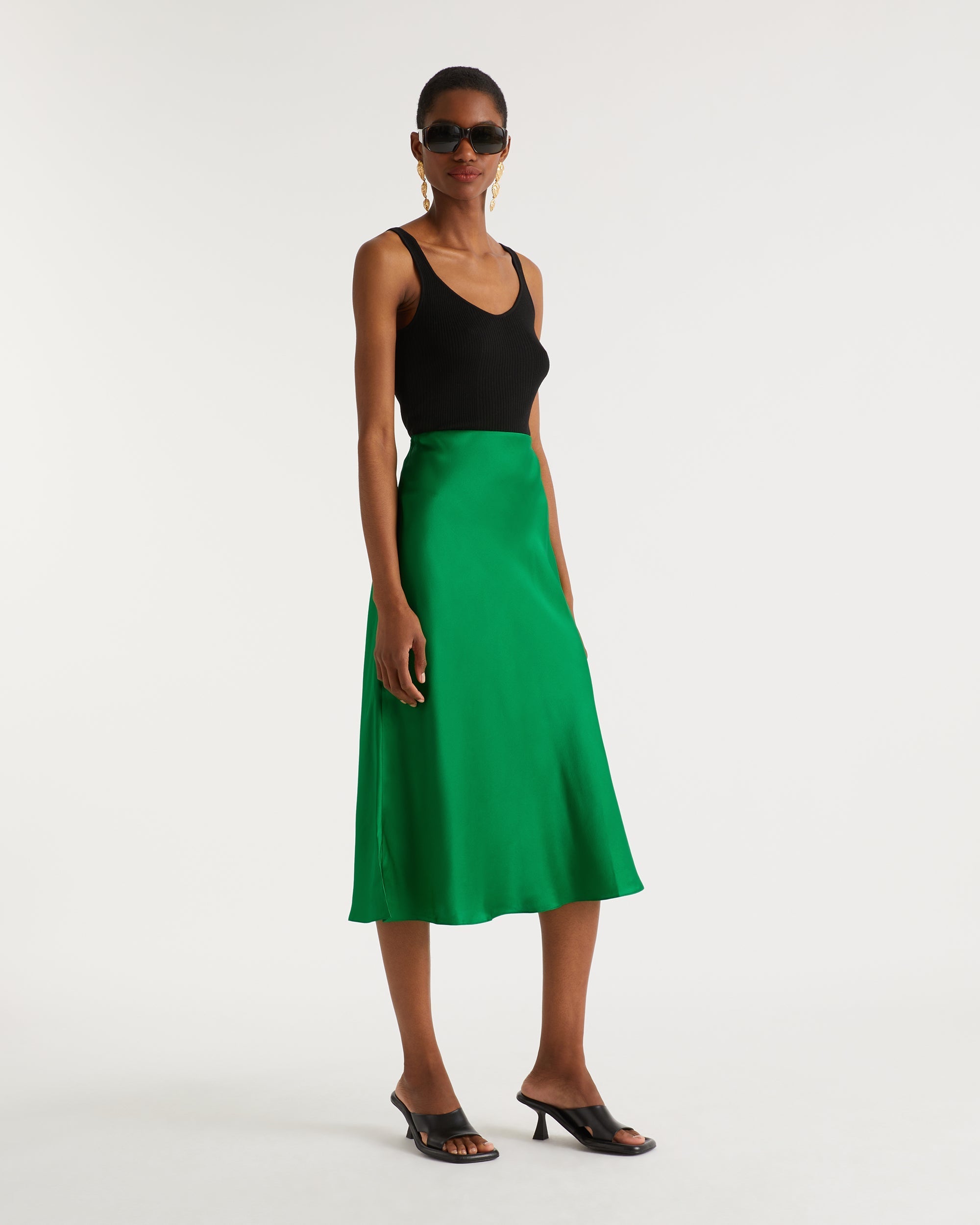 Jupe mi longue Carmen en soie - Green